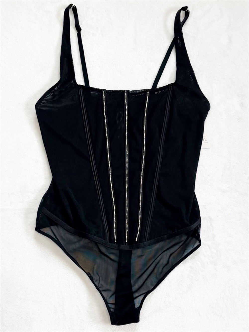 NWT AUDEN INTIMATES Black Embellished Corset Bodysuit Lingerie Medium Y2K Sexy